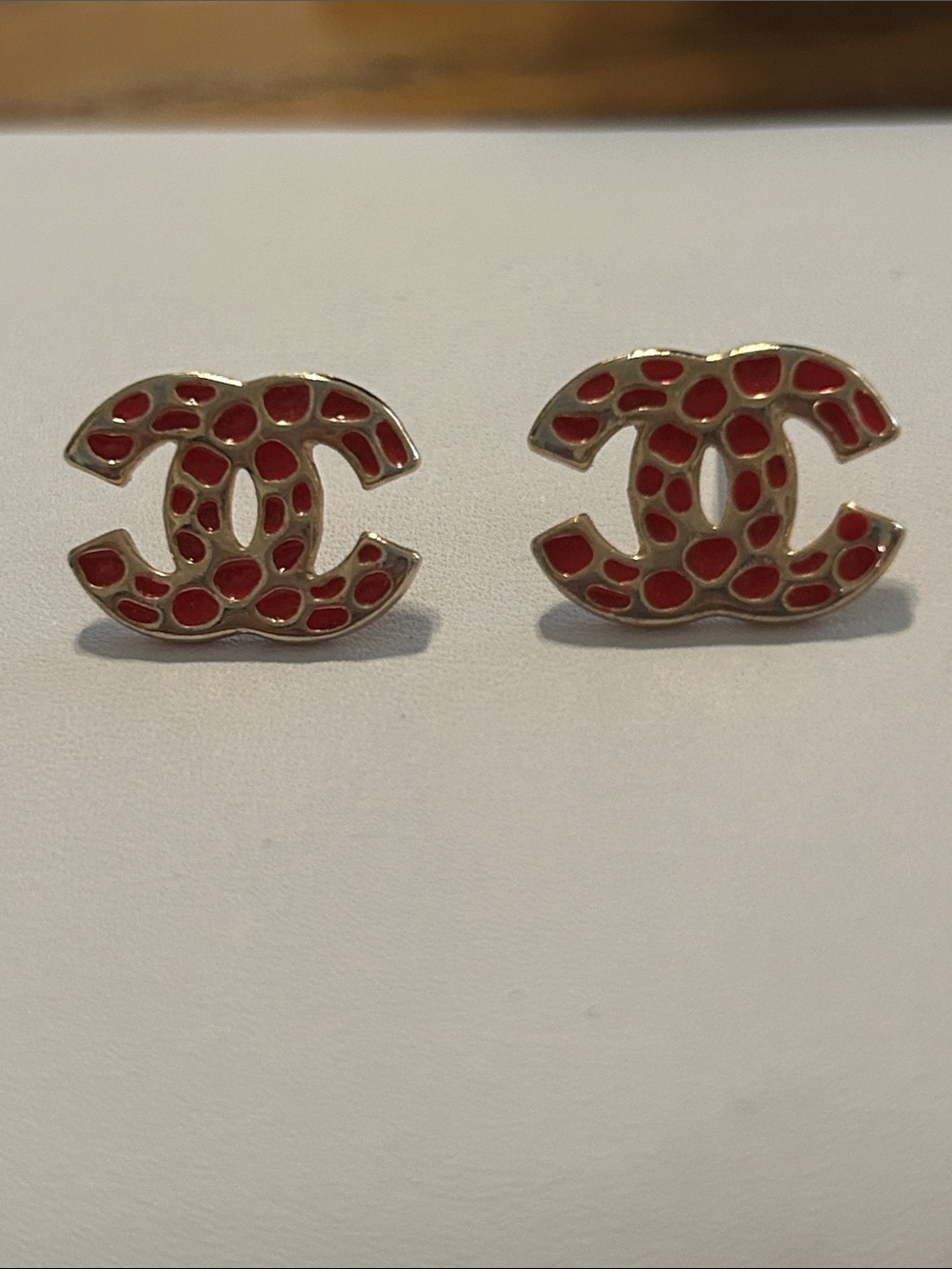 Gold-Tone Earrings with Red Enamel Accents